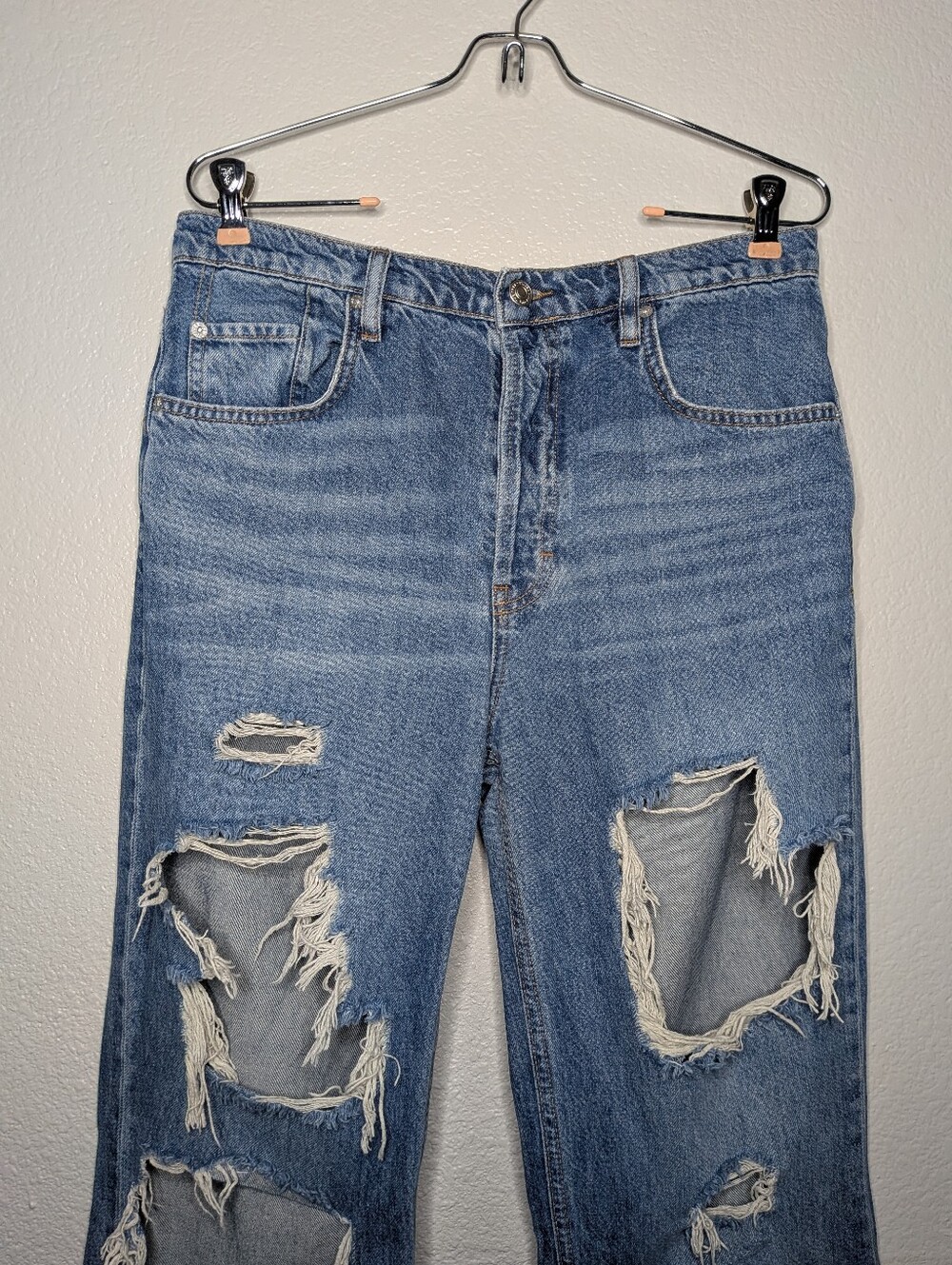 We The Free Blue New Dawn Distressed Destroyed Hippie Boho Flare Jeans 28 - Picture 2 of 8